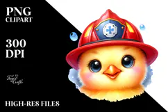 Vibrant Watercolor Baby Chicken with Firefighter Hat, PNG Product Image 2