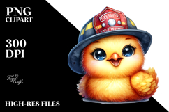 Vibrant Watercolor Baby Chicken with Firefighter Hat, PNG Product Image 2