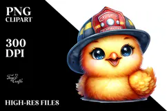 Vibrant Watercolor Baby Chicken with Firefighter Hat, PNG Product Image 2