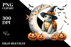 Turtle on Half Moon Halloween PNG Product Image 2