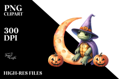 Turtle Dressed for Halloween on Half Moon PNG Product Image 2