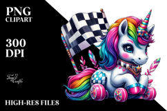 Baby Unicorn with Checkered Flag PNG Product Image 2