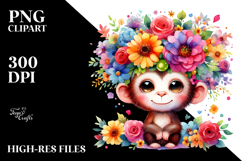Cute Vibrant Adorned Monkey Cartoon | Sublimation Clipart Product Image 2