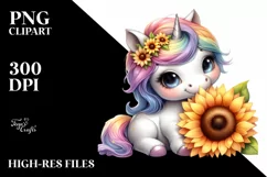 Cute Pastel Sunflower Baby Unicorn | Sublimation Clipart Product Image 1