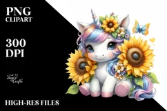 Baby Unicorn with Sunflower | Clipart Product Image 3