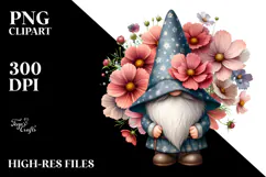 Cute Gnome with Floral Ornament, PNG Product Image 2
