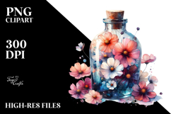 Abstract Bottle with Large Cosmos | Sublimation Clipart Product Image 2