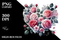 Heart with Roses in Washed Watercolor, Transparent PNG Product Image 2