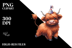 Playful Highland Cow with Party Hat PNG Product Image 2