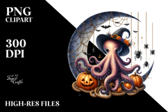 Halloween Octopus Sitting on Moon PNG Product Image 2