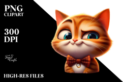 Cute Cartoon Kitten with Bow Tie PNG Product Image 2