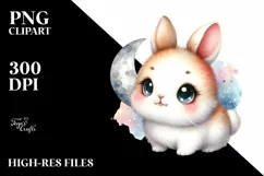 Colorful Baby Rabbit with Moon | Clipart Product Image 3