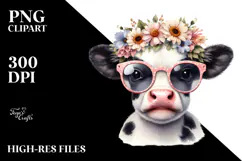 Graceful Cow with Steampunk Sunglasses PNG Product Image 2