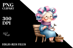 Old Lady Watercolor Character Sitting on Bench | Sublimation Product Image 2