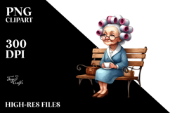Old Lady Watercolor Character Sitting on Bench | Sublimation Product Image 2
