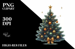 Simple Christmas Tree Sketched with Ornaments PNG Product Image 2