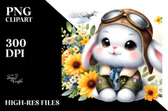 Colorful Aviator Suit Baby Bunny | Sublimation Clipart Product Image 2