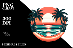 Retro Tropical Beach Sunset PNG Product Image 2