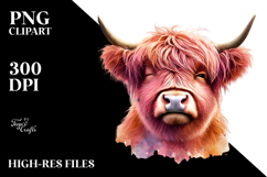 Pink Highland Cow winking PNG Product Image 2