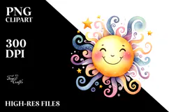 Simple Smiling Whimsical Sun, Watercolor PNG Product Image 2