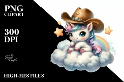 Cute Baby Unicorn with Cowboy Hat | Sublimation | Clipart Product Image 1