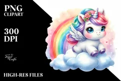 Cute Baby Unicorn on Rainbow Clipart Product Image 3