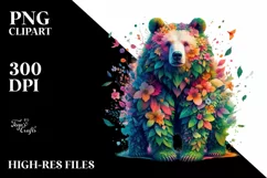 Colorful Bear made of Flowers, PNG Product Image 1