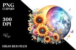 Washed Colorful Half Moon with Flowers PNG Product Image 2