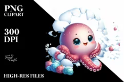Cute Baby Octopus in Winter PNG Product Image 2