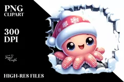 Cute Baby Octopus in Winter PNG Product Image 2