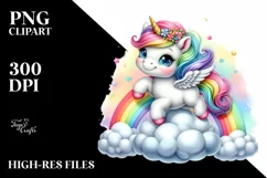 Cute Baby Unicorn on Rainbow Clipart Product Image 3