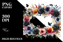 Colorful Horizontal Frame Black Roses | Clipart Product Image 2