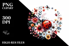 Colorful Whimsical Ladybug Floral Watercolor Clipart Product Image 3
