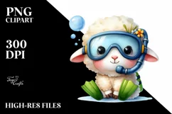 Funny Cute Lamb with Scuba Helmet PNG Product Image 3