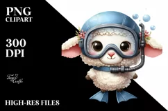 Funny Cute Lamb with Scuba Helmet PNG Product Image 3