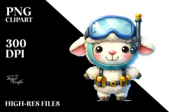 Funny Cute Lamb with Scuba Helmet PNG Product Image 2