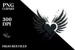 Simple Paintbrush Style Heart with Wings PNG Product Image 2