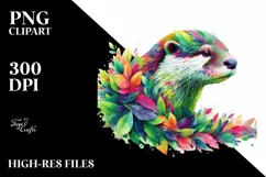Vibrant Otter with Plant Leaves, PNG Product Image 1