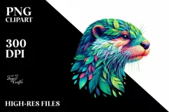 Vibrant Otter with Plant Leaves, PNG Product Image 3