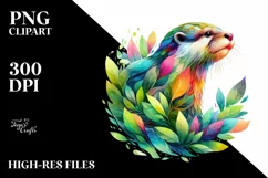 Vibrant Otter with Plant Leaves, PNG Product Image 1