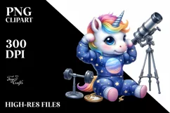 Cute Baby Unicorn as Body Builder Clipart Product Image 1