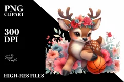 Sublimation Cute Baby Elk Playing Basketball Flower Clipart Product Image 1