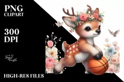 Sublimation Cute Baby Elk Playing Basketball Flower Clipart Product Image 3