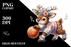 Sublimation Cute Baby Elk Playing Basketball Flower Clipart Product Image 3