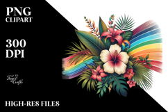 Vintage Tropical Flower Rainbow Clipart PNG Product Image 2