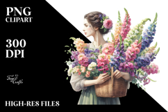 Detailed Holding Colorful Basket Bouquet | Clipart Product Image 2