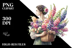 Detailed Holding Colorful Basket Bouquet | Clipart Product Image 2