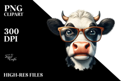Angry Cow with Funny Sunglasses PNG Product Image 2