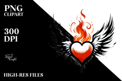 Heart with Wings and Fire Paintbrush PNG Product Image 2