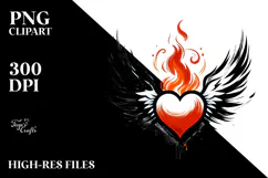 Heart with Wings and Fire Paintbrush PNG Product Image 2